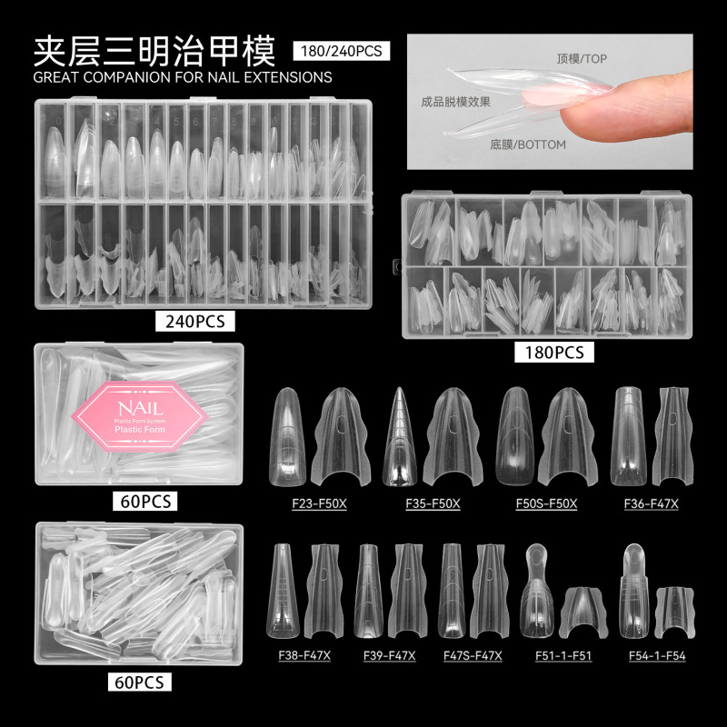 Extended Nail Mold Sandwich Nail Mold Phototherapy Nail Mold Full Coverage Nail Tips with Scale Crystal Nail Mold Manicure Mold
