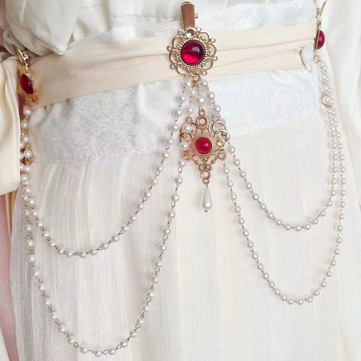 Древний стиль прессованный Hanfu поясной цепь висит украшение Hanfu запретный шаг перед прессованный жемчужный длинный кисточки украшения западного стиля аксессуары