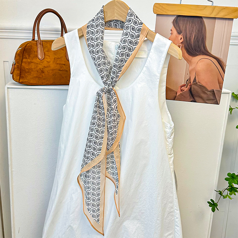 Bufanda de seda, banda larga, sentido de alta calidad, flor de doble cara, sentido de la atmósfera coreana, pañuelo, cinturón para el cabello, bufanda decorativa, bufanda fina, chal