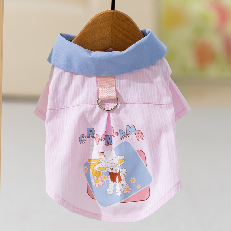 Primavera y verano perros a rayas de dibujos animados cordero camisa de revestimiento felino chaleco delgado camisa de peluche ropa de perro