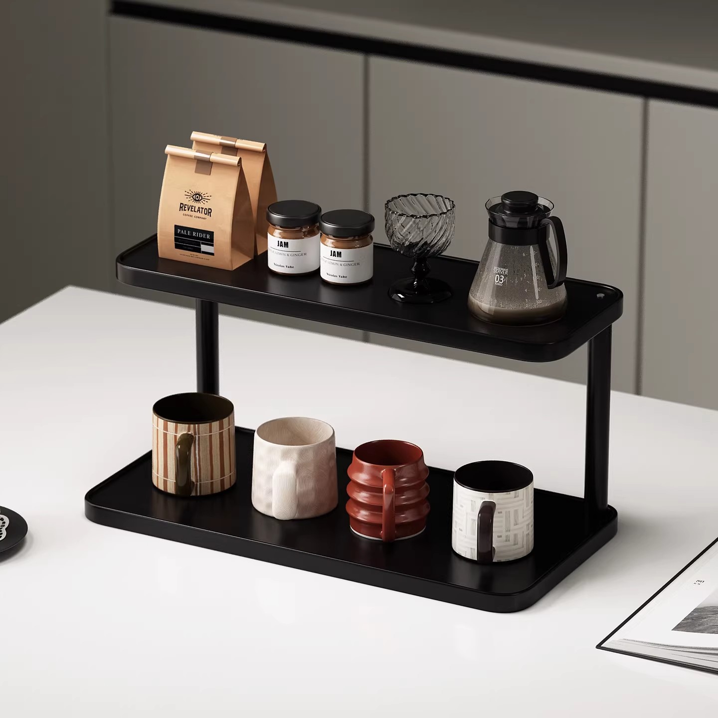 Water Cup Storage Rack for Home Use, Living Room Desktop Organizer, Countertop Workstation Cup Holder, Black High-End Cup Display Rack