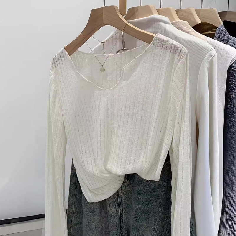 Chic, Beautiful, High-End, Loose, Light and Breathable Pit Strip Long-Sleeved T-Shirt for Women, Spring and Summer New Sun Protection Air-Conditioned Blouse Chic, Beautiful, High-End, Loose, Light and Breathable Pit Strip Long-Sleeved T-Shirt for Women, Spring and Summer New Sun Protection Air-Conditioned Blouse