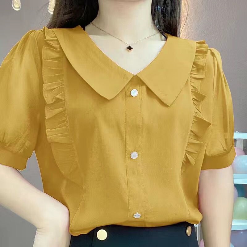 Large Size Ice Silk Pullover Shirt with Doll Collar, Short-Sleeved Shirt, New Summer Style, Korean Style, Stylish Thin Top Large Size Ice Silk Pullover Shirt with Doll Collar, Short-Sleeved Shirt, New Summer Style, Korean Style, Stylish Thin Top