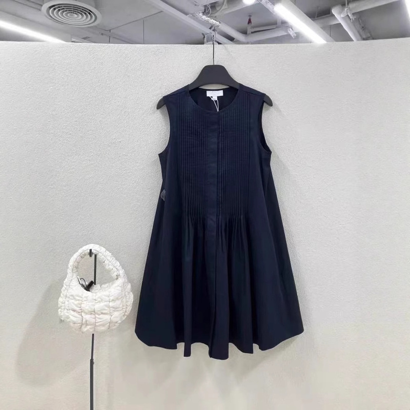Cos Style ~ Women's Standard Pleated Pure Cotton Mid-Length Dress 2025 Spring and Autum New Korean Trend