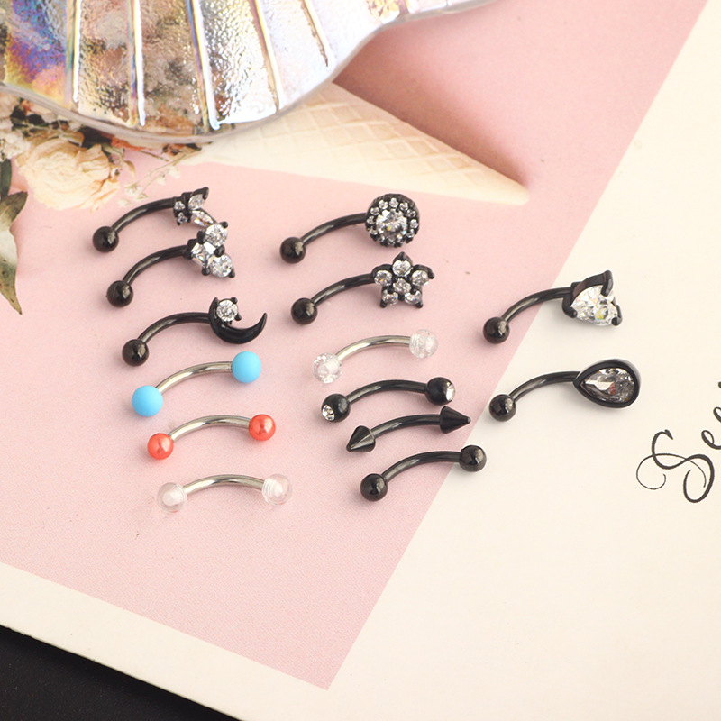 Heart-Shaped CZ Eyebrow Ring Stainless Steel Universal Eyebrow Piercing Jewelry Black 18K Gold Plated detail image 8
