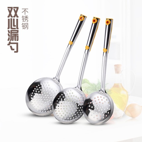 Modern Minimalist Wheat Copper with Vintage Wood Handle Kitchen Spoon Set, Nordic Style Stainless Steel Ladle