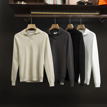 宋先生跨境国潮原创套头长袖Polo衫秋新款剪刀领简约高级感男毛衣