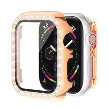 适用于苹果apple watch 456代 手表带 单钻锌合金+钢化膜一体表壳