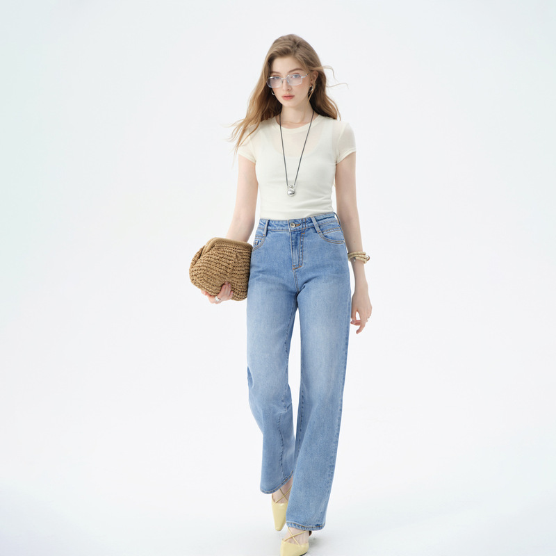 Mbb Two-Length 2026 Spring/Summer New Light-Colored Narrow Straight-Leg Pants High-Waisted Slimming Casual Jeans