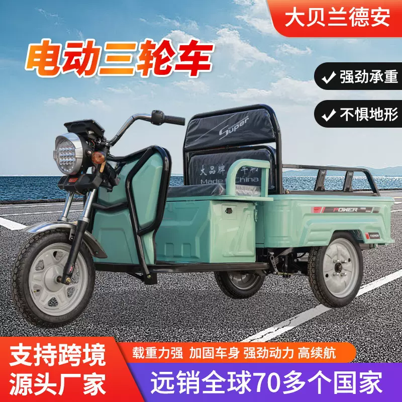 出口外贸三轮电动车载货载人家用老人代步拉货客平板电动三轮车