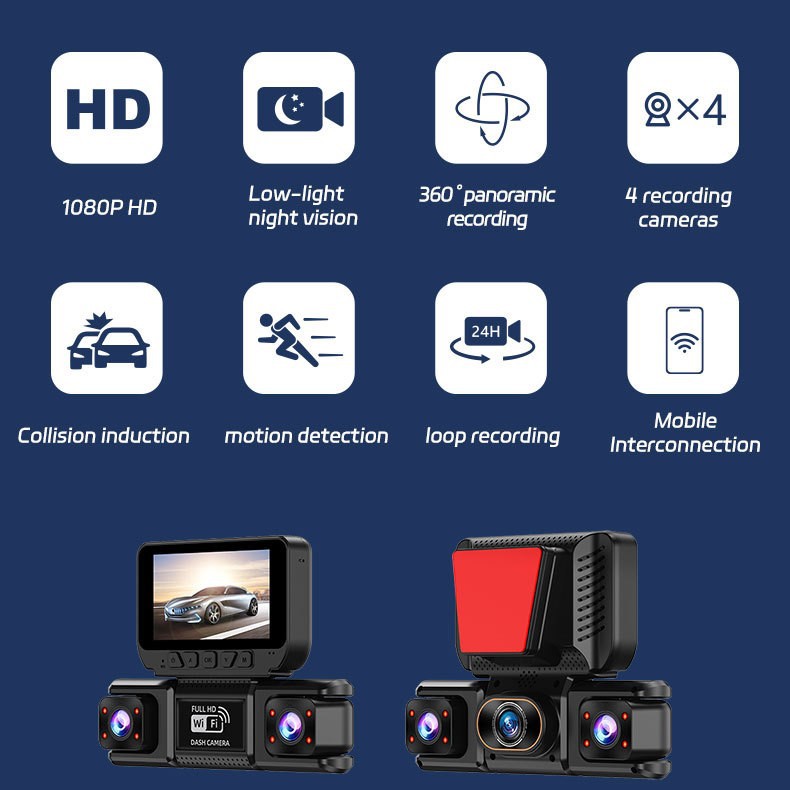 Factory-installed dashcam with no wiring required, 360-degree panoramic view, high-definition night vision, 24-hour parking monitoring