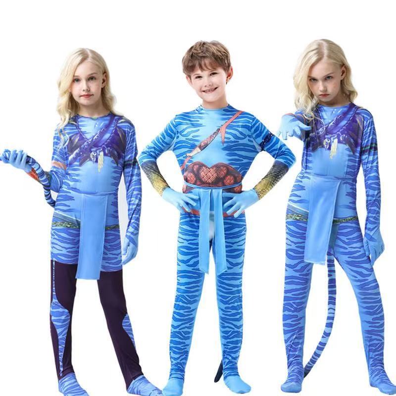 Cross-Border Halloween Cosplay Avatar 2 Kidsren's Stage Costume Hero Adult Costume Jumpsuit Tight Clothing