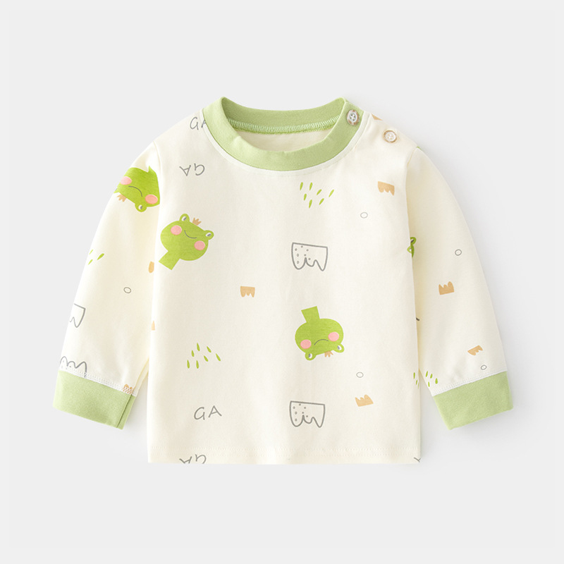 Camiseta de algodón para bebés con estampado vintage de dibujos animados y abertura en el hombro, ropa interior para primavera y otoño, mayorista