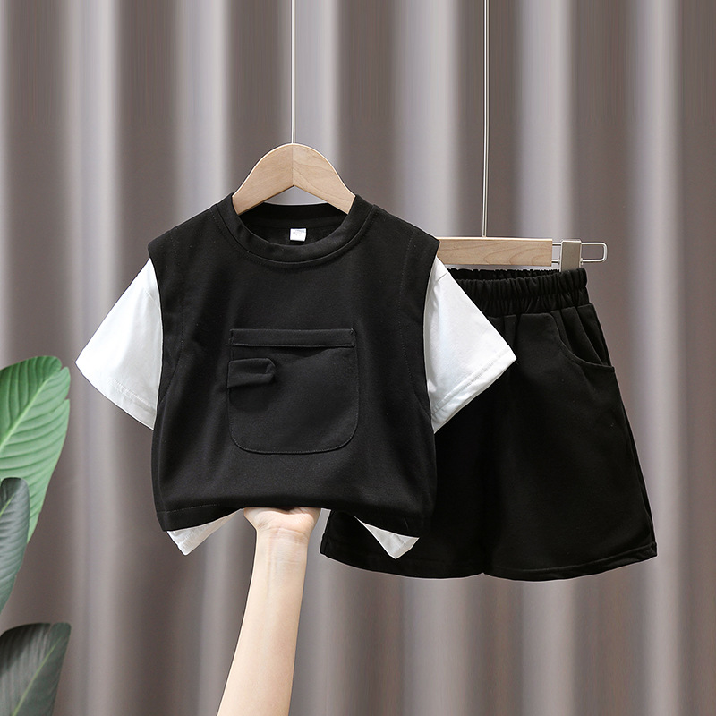 5010 Traje de verano para niños Estilo occidental Nueva ropa para niños Estilo delgado Pantalones cortos casuales para niños de moda Traje de dos piezas