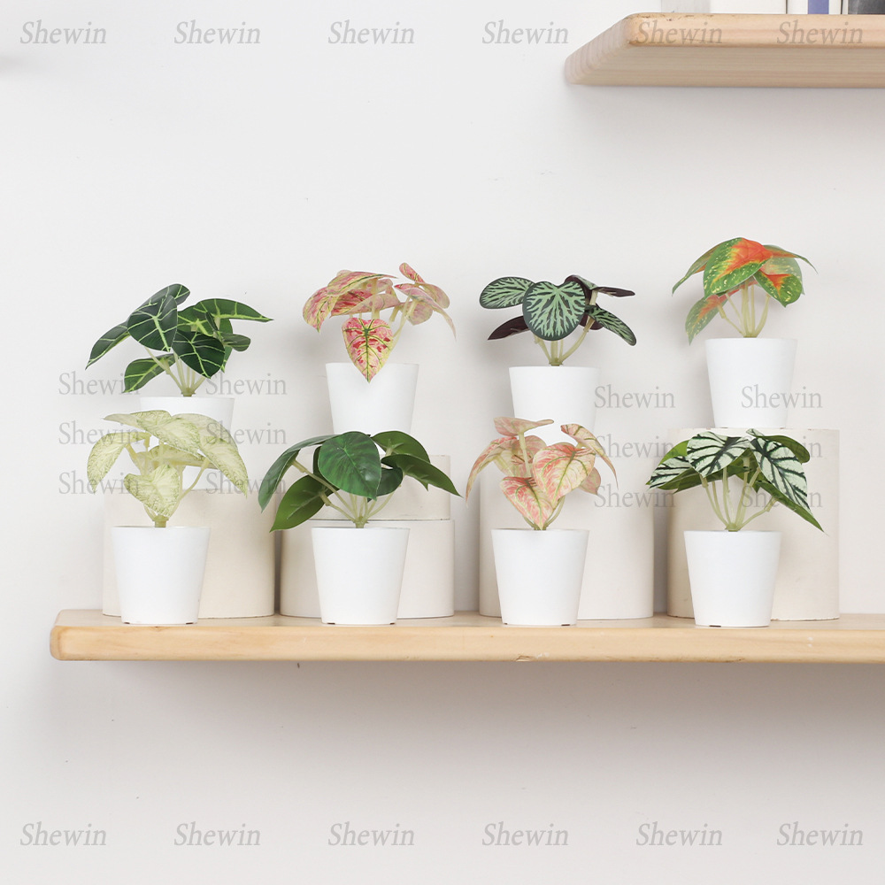 Inventario de una sola hoja verde de plástico bonsai amazon decoración de mesa de maceta pequeña decoración fabricante de comercio exterior