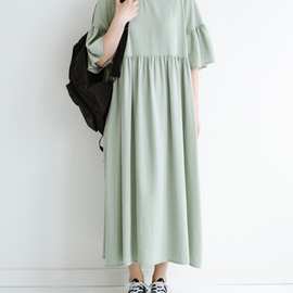9685韩国chic日韩系休闲时尚2025圆领纯色宽松短袖棉麻连衣裙女