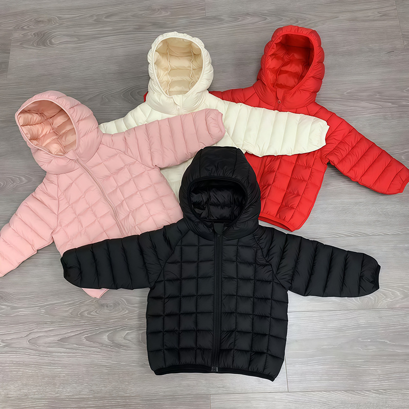 Children's short solid color winter down jacket with hood for men…
