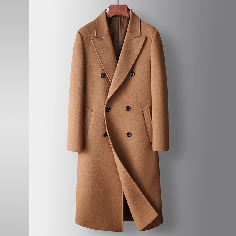 Men's Woolen Coat Autumn and Winter 2024 Double-breasted Handmade Woolen Business Casual Wool Coat Long Coat