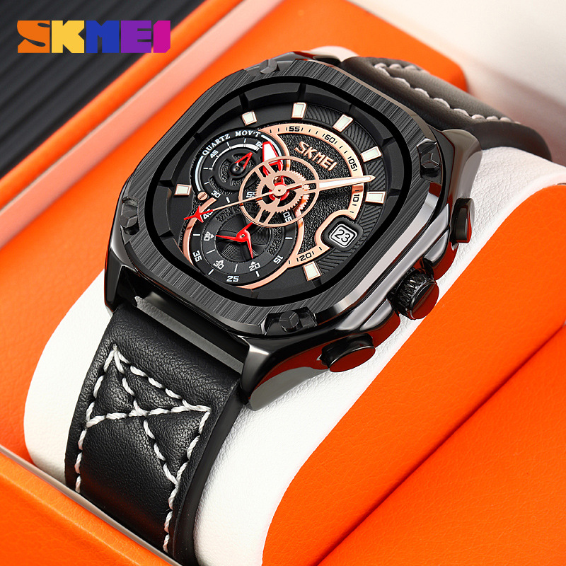 Momento de belleza octogonal multifuncional reloj de cuarzo para hombres tres ojos cronógrafo calendario impermeable marca de relojes de hombre al por mayor transfronterizos