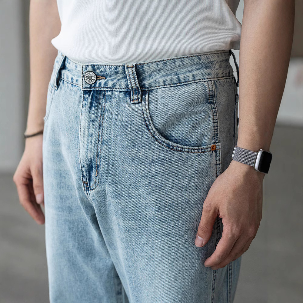 American Style Heavy Washed Old Blue Dipped Straight Jeans Men's 2025 Summer New Three-Dimensional Business Pants