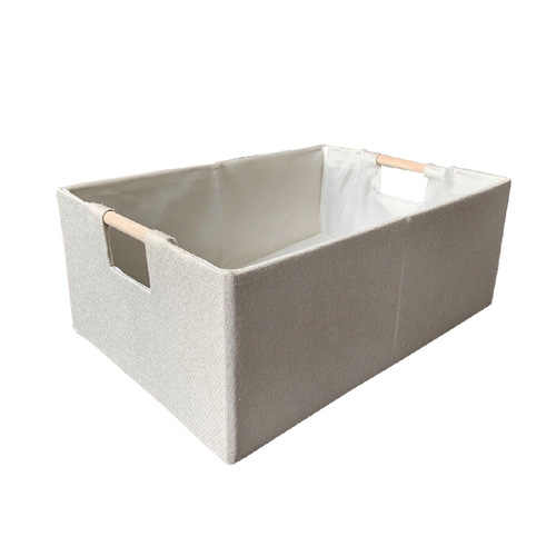 Wooden handle household fabric desktop storage box folding portable student book storage basket living room entrance storage box