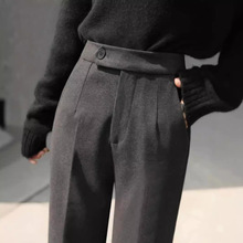 毛呢哈伦西装裤女秋冬2025新款高腰加厚萝卜裤小个子九分烟管裤子
