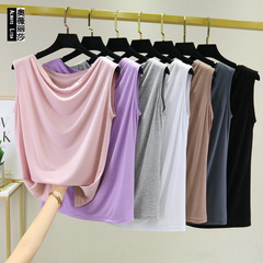 2023莫代爾背心女夏季無袖一字領寬鬆顯瘦打底衫大碼內搭薄款上衣