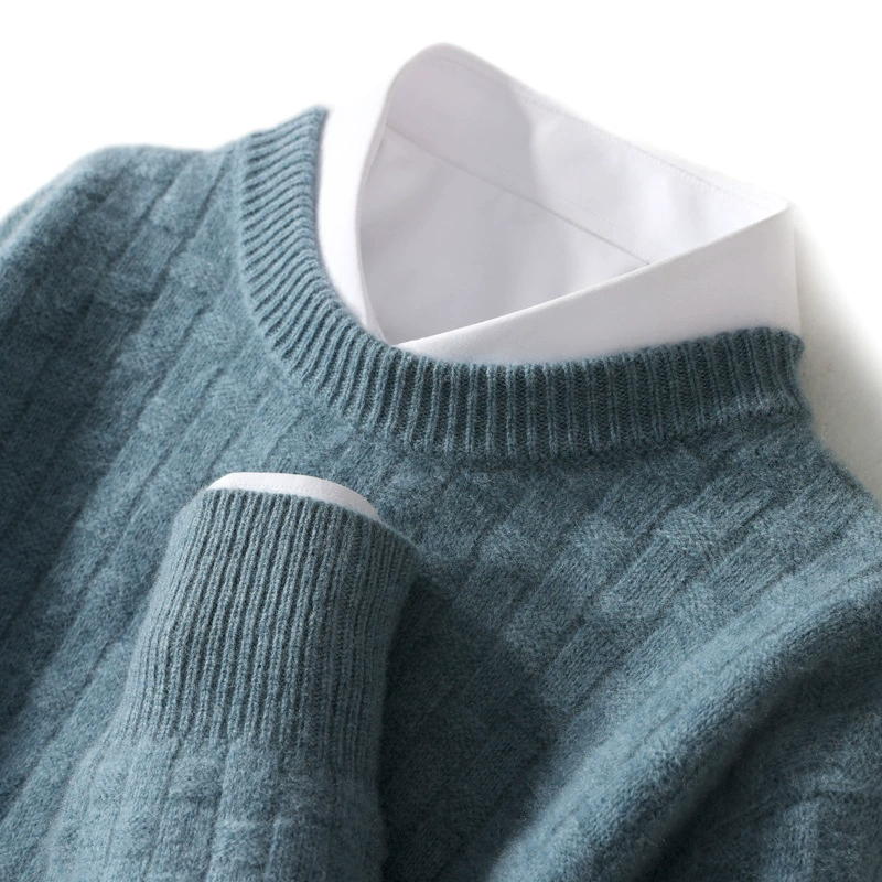 100% чистая шерсть свитер мужской осень и зима новый круглый воротник сплошной цвет утолщенный жаккард кашемир вязаный нижний свитер для волос
