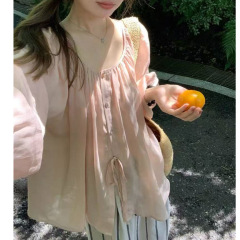 韩版轻盈感两面穿新款设计感系带慵懒风宽松衬衫