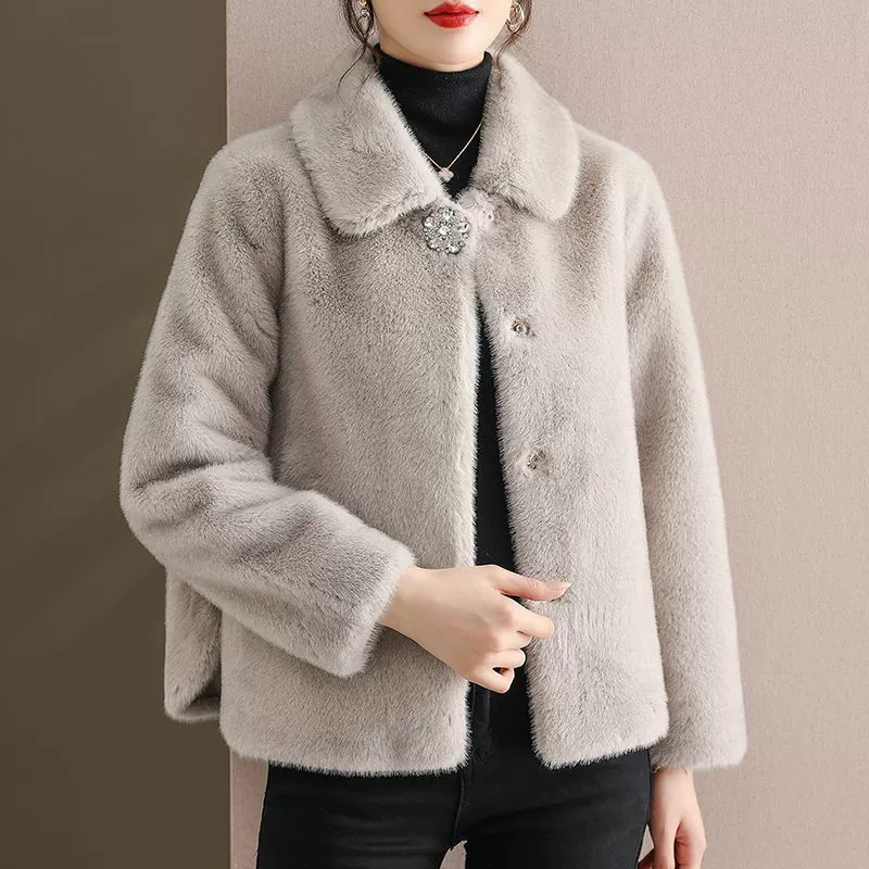 Short demi-season velvet down jacket for mother, coat, for middle age