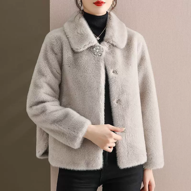 Short demi-season velvet down jacket for mother, coat, for middle age