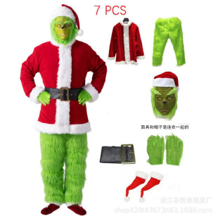 in stock Christmas Costume cosplay Clothes Santa Claus Geek Green Hair Monster Grinch Performance Suit