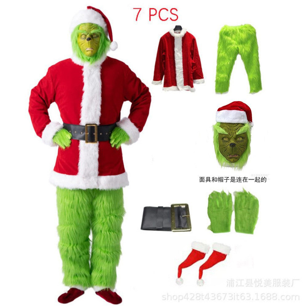 Spot ropa de Navidad ropa de cosplay Papá Noel geek traje de actuación de Grinch de pelo verde