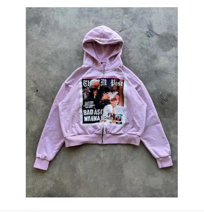 Y2K Retro-Grafik-Hoodie – Unisex Oversized-Sweatshirt mit Reißverschluss (3D-Druck, Schwarz/Grau/Rosa, S-5XL)_voghion.com