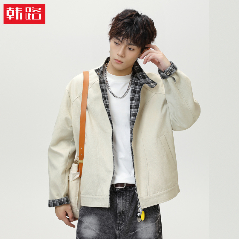 Retro Plaid Harrington Jacket, New Autumn Style with Patchwork Design, Stand Collar, Loose Short Wide Silhouette, Trendy Brand Jacket Retro Plaid Harrington Jacket, New Autumn Style with Patchwork Design, Stand Collar, Loose Short Wide Silhouette, Trendy Brand Jacket
