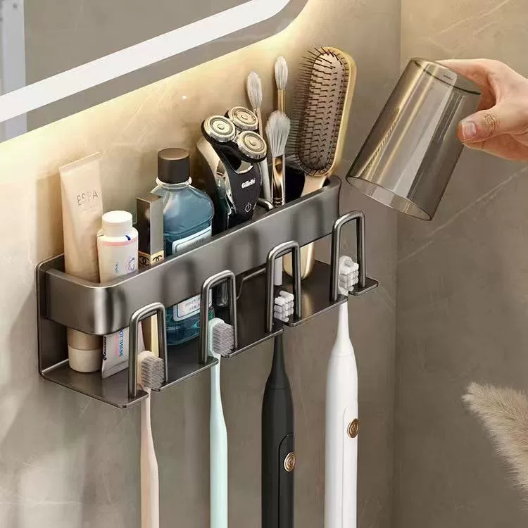 High-End Toothbrush Rack for a Family of Five Toothbrush Rack Set Dormitory Home Toothbrush Wall-Mounted Toothpaste Squeezer High-End Toothbrush Rack for a Family of Five Toothbrush Rack Set Dormitory Home Toothbrush Wall-Mounted Toothpaste Squeezer