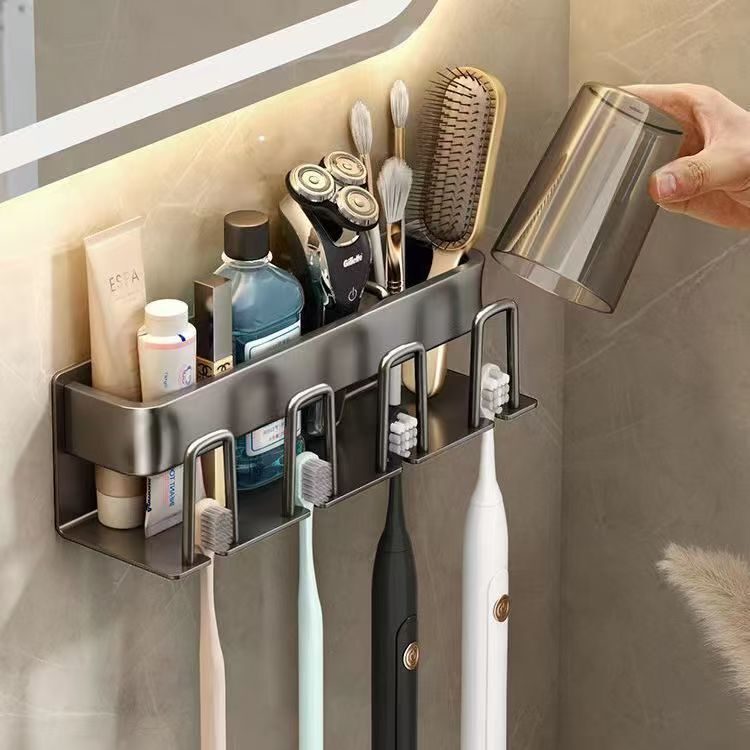 High-End Toothbrush Rack for a Family of Five Toothbrush Rack Set Dormitory Home Toothbrush Wall-Mounted Toothpaste Squeezer