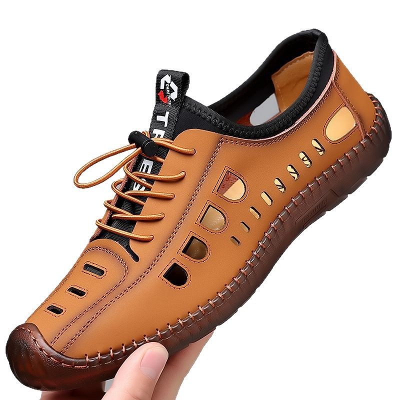 Sandalias perforadas de verano para hombre con suela de tendón de res, resistentes al desgaste, antideslizantes, modernas, versátiles, mocasines casuales sin cordones para hombre.