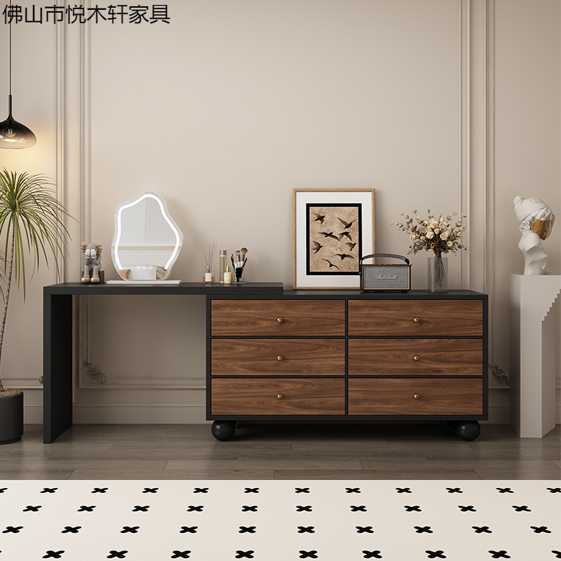 梳妆台卧室简约2025新款中古现代收纳柜斗柜一体网红小型柜化妆桌|undefined