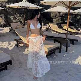 绝美法式白色蕾丝比基尼女分体性感度假风海边沙滩比基尼长裙泳衣