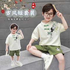 子供服男の子夏服中国風セット子供半袖新中国風上着半ズボン子供漢服2点セット