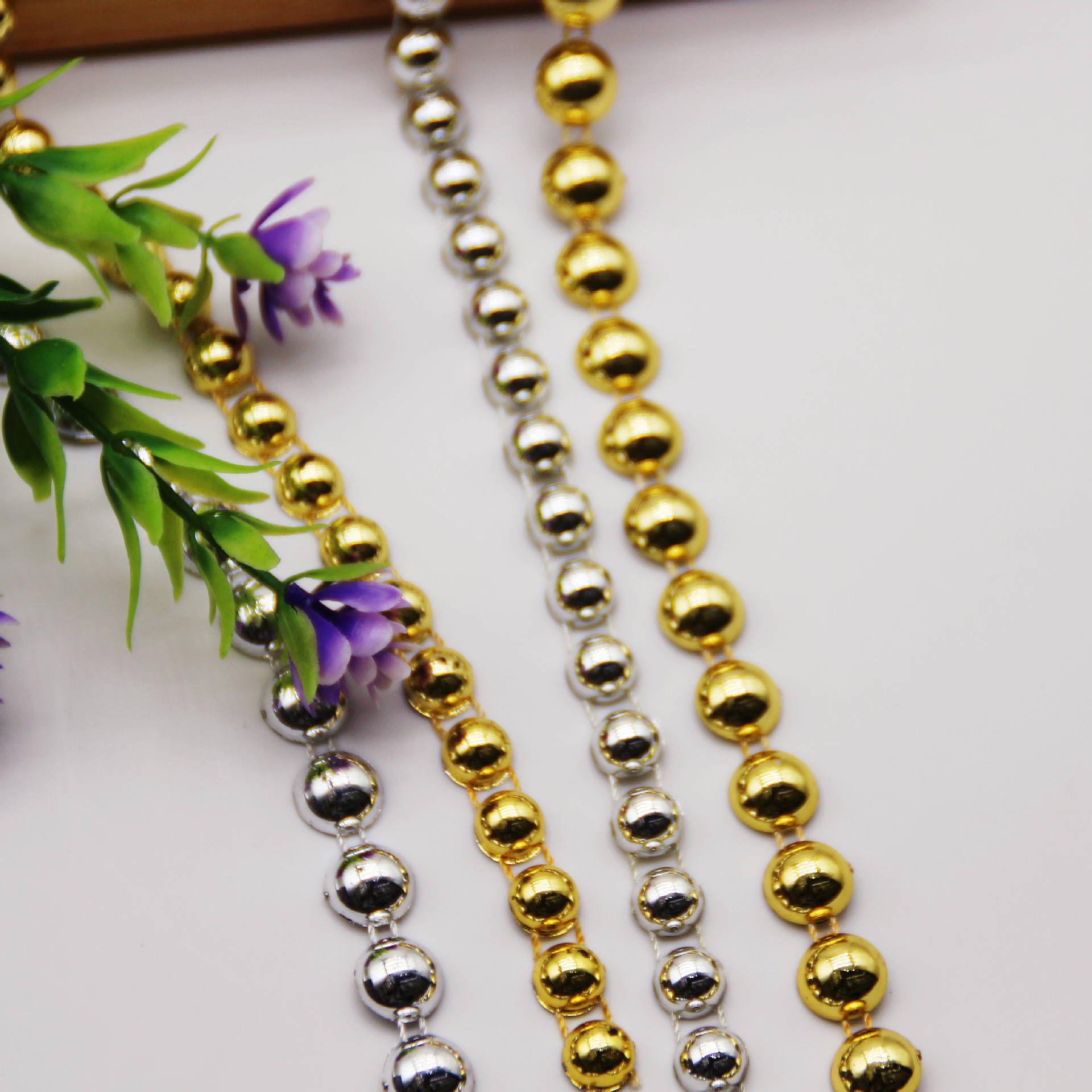 4-16MM半面双线连线珠珍珠线钻DIY半圆珠链圣诞婚庆娃娃珠串配饰