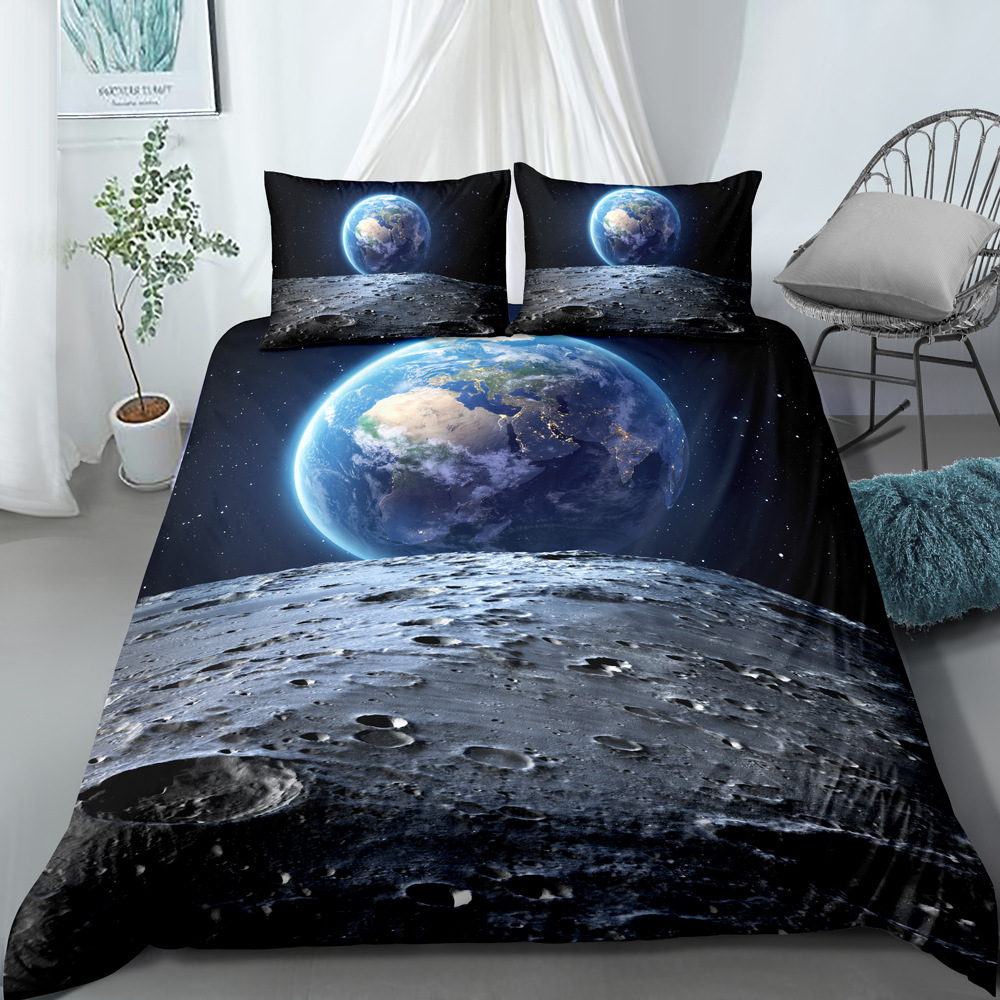 Ensemble de literie trois pièces ciel étoilé univers imprimé numérique, housse de couette et taie d'oreiller personnalisables_voghion.com