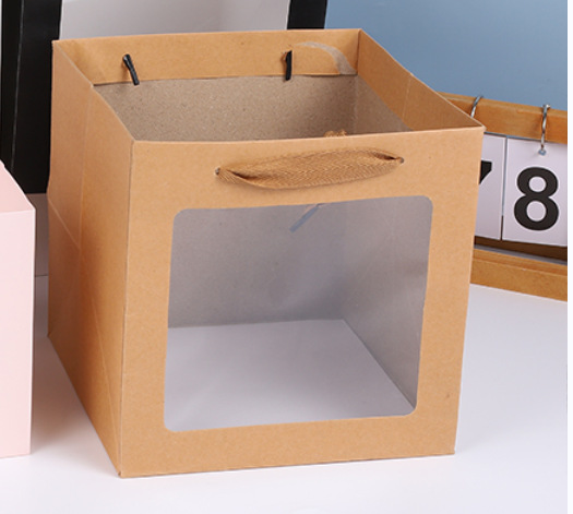 Bolsa de embalaje cuadrado engrosado flores boda bolsa de regalo inferior transparente ventana portátil bolsa de regalo bolsa de papel al por mayor