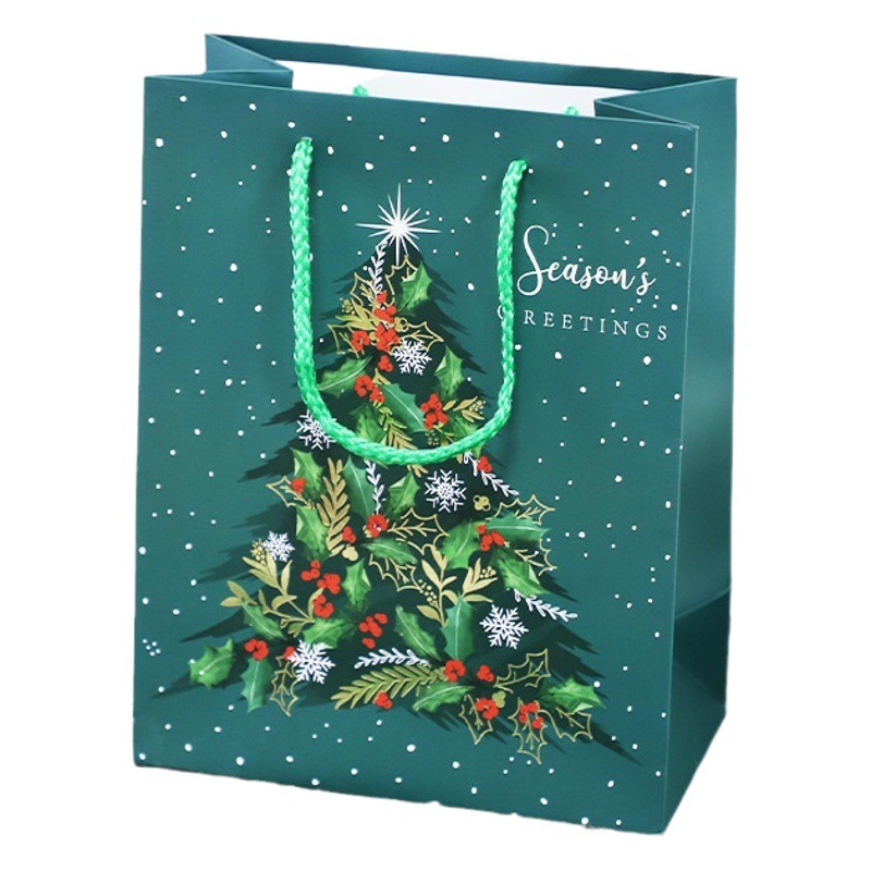 Extra grande dorado Navidad Nochebuena caja de regalo bolsa de embalaje decorativa bolsa de papel portátil al por mayor
