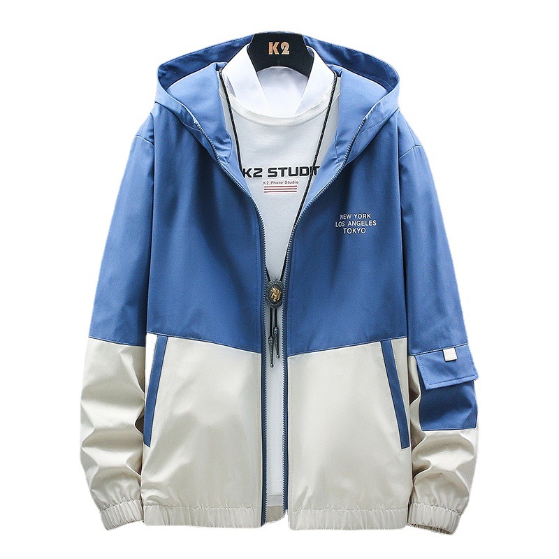 Chaqueta transfronteriza de primavera y otoño de estilo coreano de moda slim-fit chaqueta a juego de color de estilo coreano chaqueta con capucha para niños de moda al por mayor