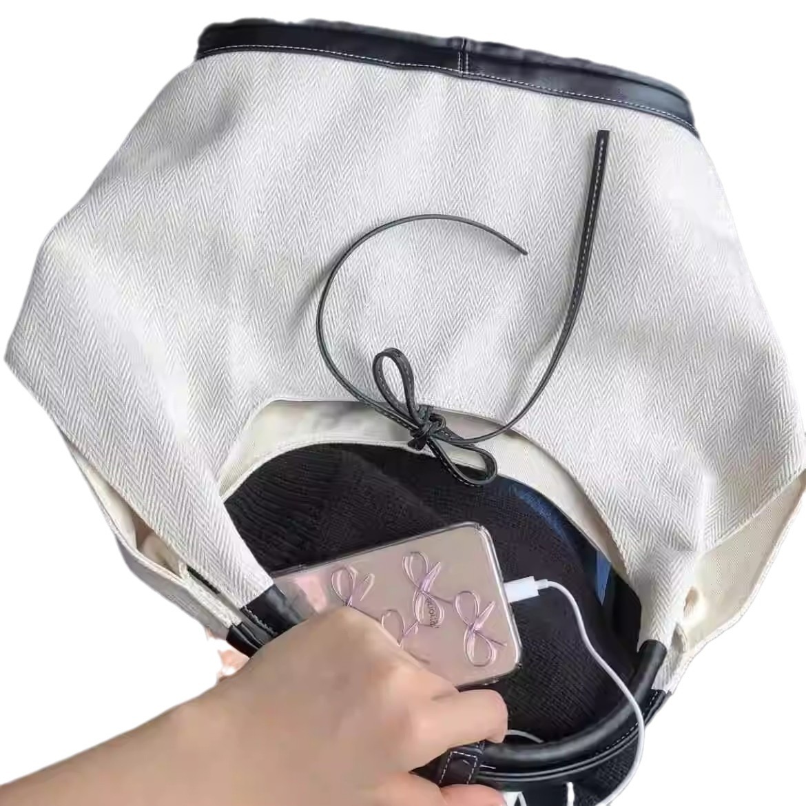 Borsa tote coreana di nicchia con fiocco francese, semplice, versatile, da viaggio, a spalla, tinta unita, casual, grande_voghion.com