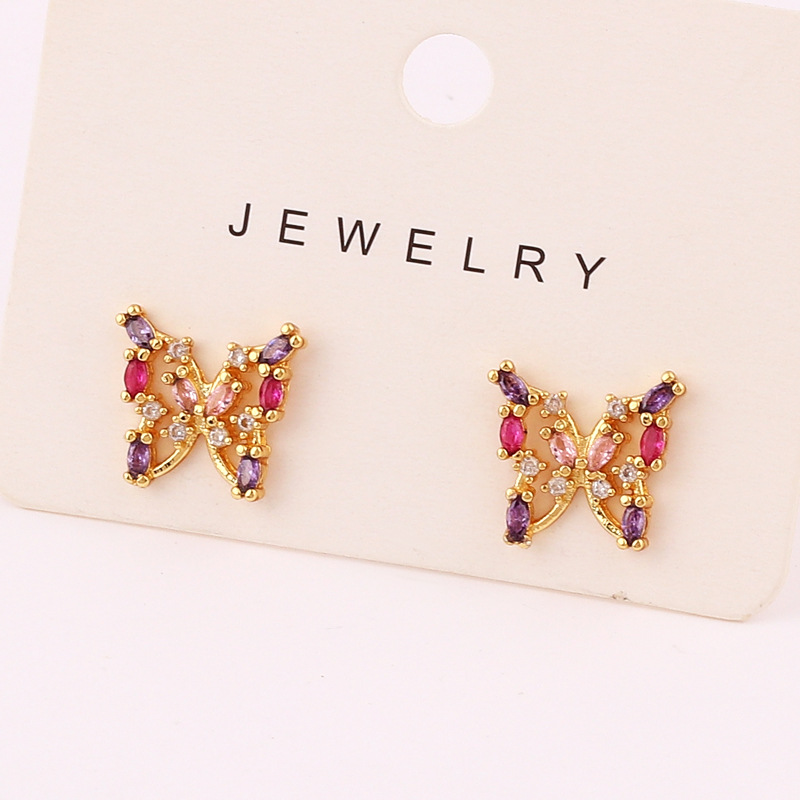 Retro Butterfly Copper Inlay Zircon Ear Studs 1 Pair