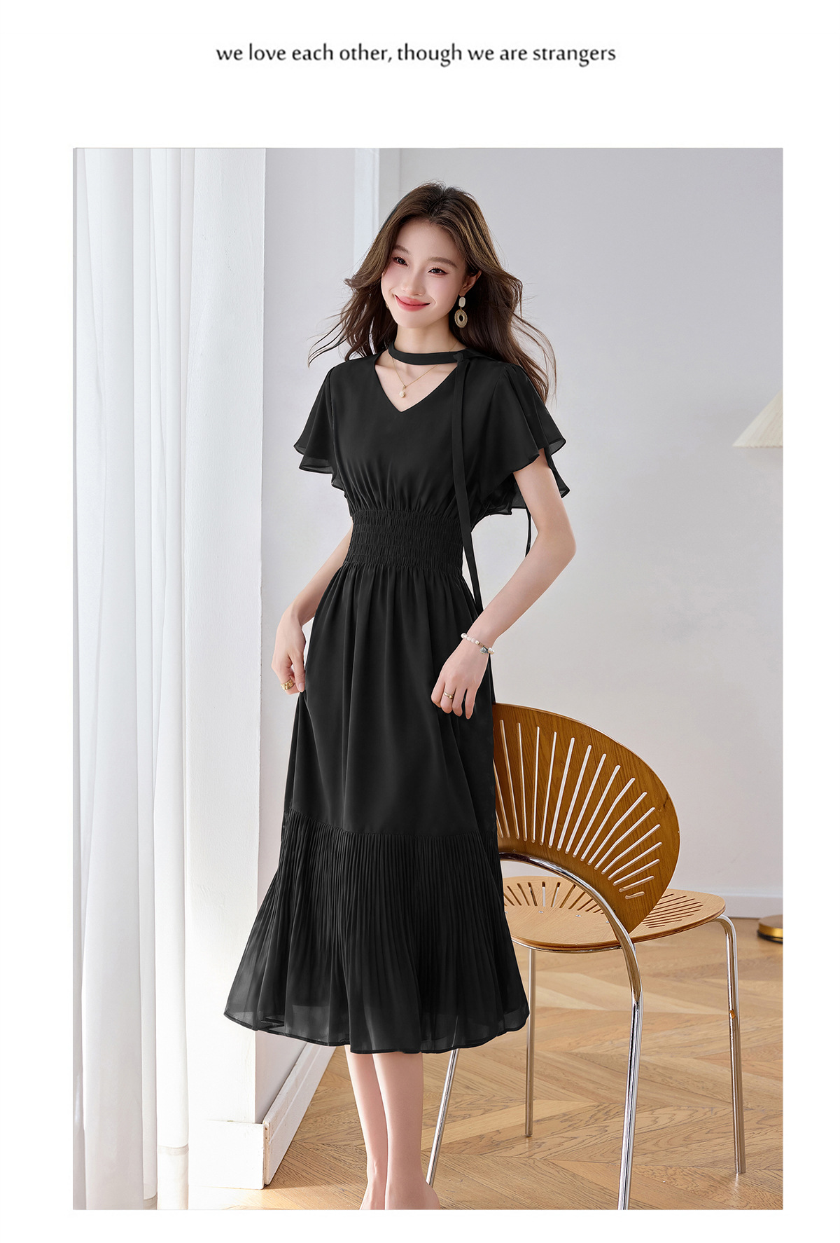 Đầm maxi nữ họa tiết hoa nhí thắt eo dáng chữ A dài quá gối — màu đen, màu hồng chi tiết 23
