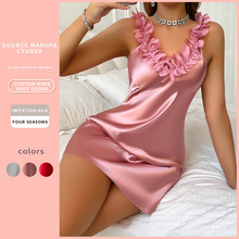 欧美风睡衣跨境批发内衣性感仿真丝吊带睡裙冰丝吊带睡衣吊带睡裙
